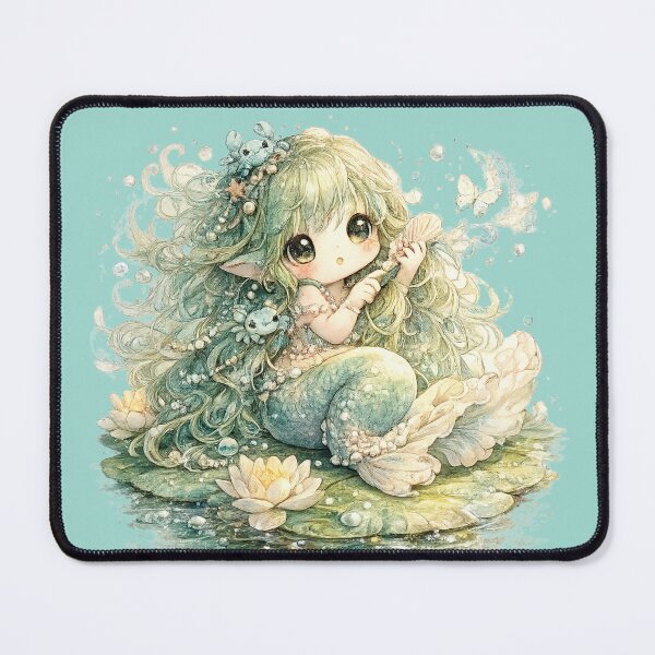 Item preview, Kawaii Mermaid Illustration – Cute Pastel Lily Pad Mermaid with Shell Comb designed and sold by MagicMakerPh.