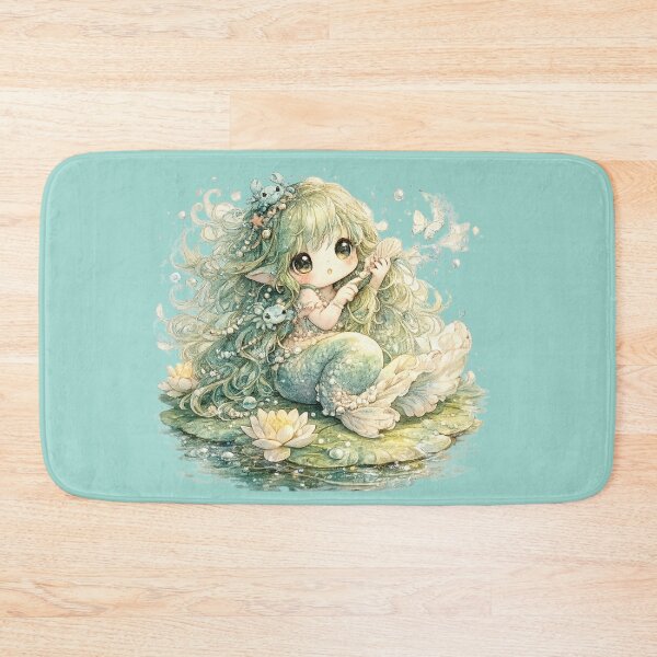 Item preview, Kawaii Mermaid Illustration – Cute Pastel Lily Pad Mermaid with Shell Comb designed and sold by MagicMakerPh.