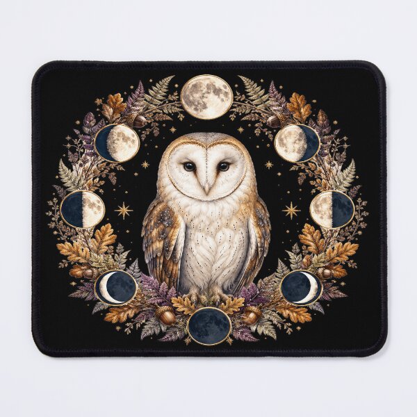 Item preview, Celestial Barn Owl Moon Phases Gothic Illustration designed and sold by SasmitaStudioCo.