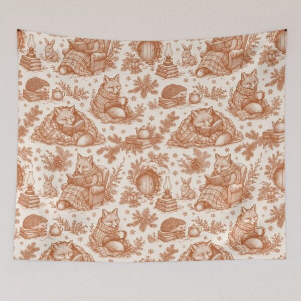 Item preview, Cozy Fox Winter Reading Toile Pattern Vintage Woodlan designed and sold by StickyGuys.