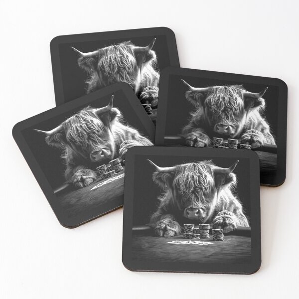 Item preview, Highland Cow Playing Poker Black and White Funny Casino Art designed and sold by inkoutninja.