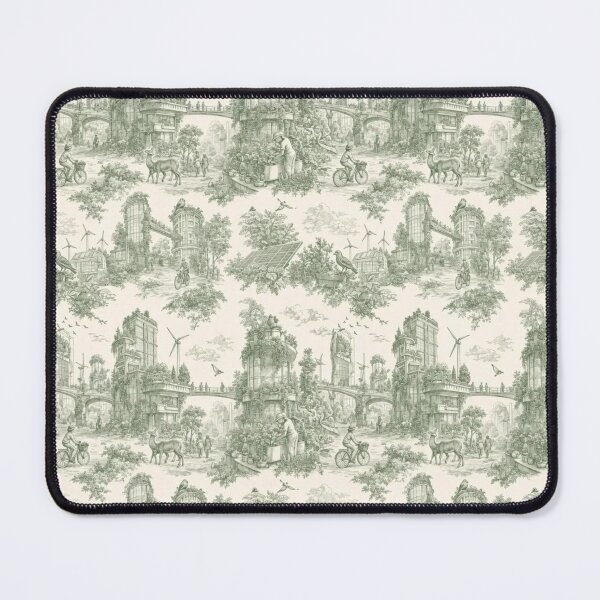 Item preview, Solarpunk Overgrown City Toile Pattern Green Future designed and sold by StickyGuys.