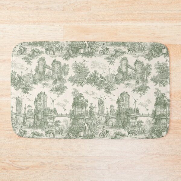 Item preview, Solarpunk Overgrown City Toile Pattern Green Future designed and sold by StickyGuys.