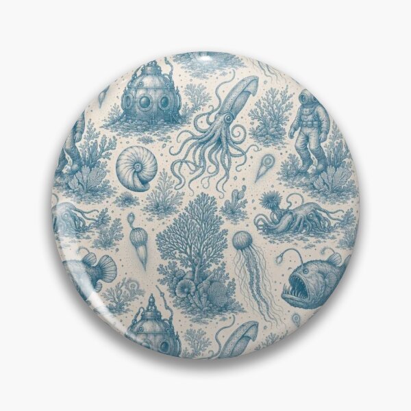 Item preview, Bioluminescent Deep Sea Toile Pattern Vintage Ocean designed and sold by StickyGuys.
