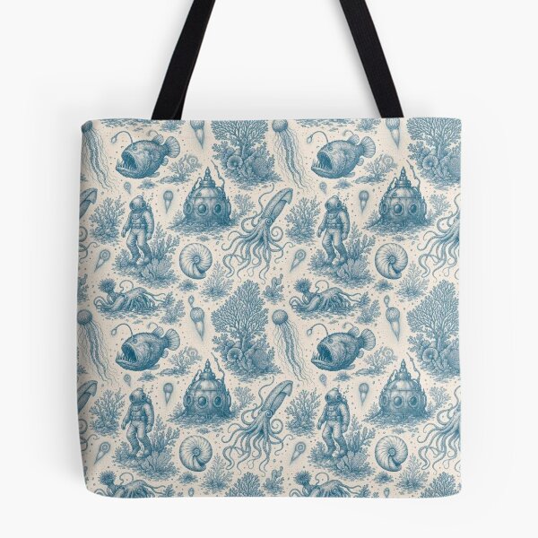 Item preview, Bioluminescent Deep Sea Toile Pattern Vintage Ocean designed and sold by StickyGuys.