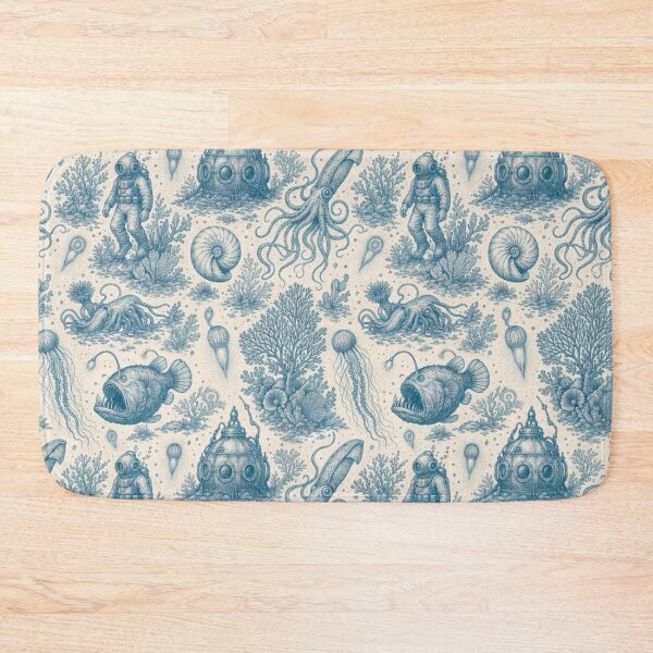 Item preview, Bioluminescent Deep Sea Toile Pattern Vintage Ocean designed and sold by StickyGuys.
