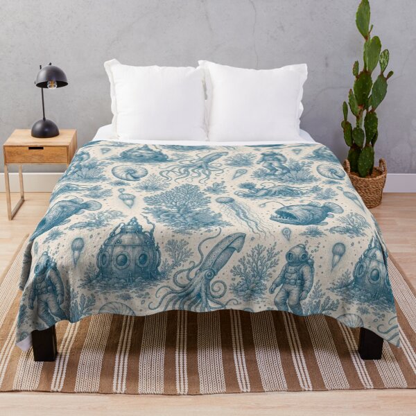 Item preview, Bioluminescent Deep Sea Toile Pattern Vintage Ocean designed and sold by StickyGuys.