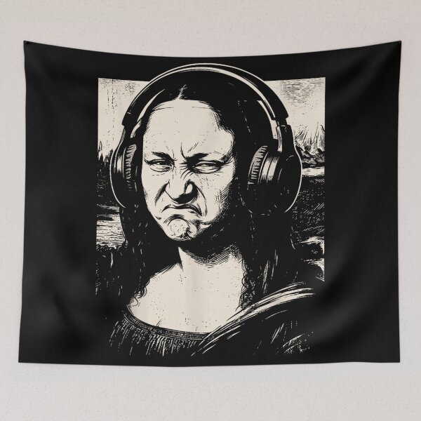 Item preview, Grumpy Mona Lisa Wearing Headphones Funny Meme With Attitude designed and sold by Serene woods.