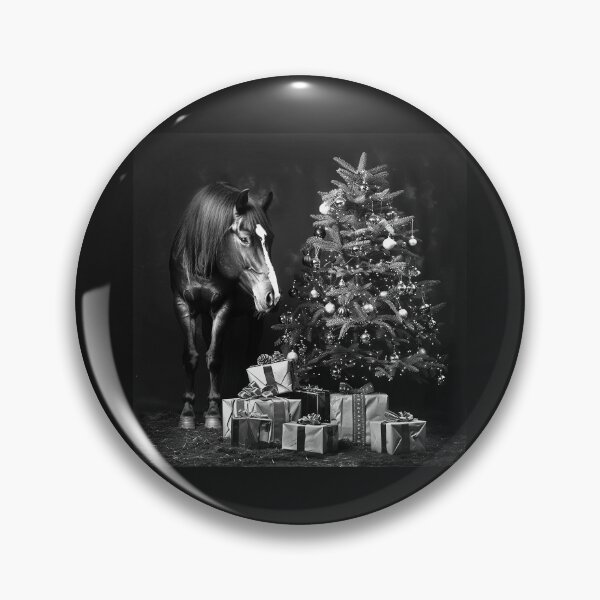 Item preview, Christmas Horse Beside Decorated Tree Black and White Holiday Art designed and sold by inkoutninja.