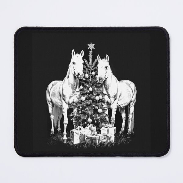 Item preview, Two Christmas Horses Beside Decorated Tree Black and White Holiday Art designed and sold by inkoutninja.
