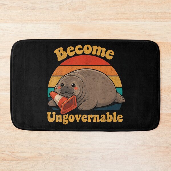 Item preview, Become Ungovernable Funny Seal Holding Traffic Cone Retro Sunset Style designed and sold by Taniyah Gomes.