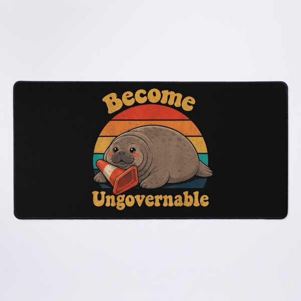 Item preview, Become Ungovernable Funny Seal Holding Traffic Cone Retro Sunset Style designed and sold by Taniyah Gomes.