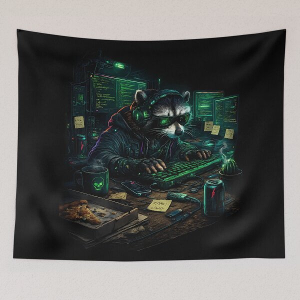 Item preview, Cyberpunk Raccoon Programmer designed and sold by OddPairStudio.