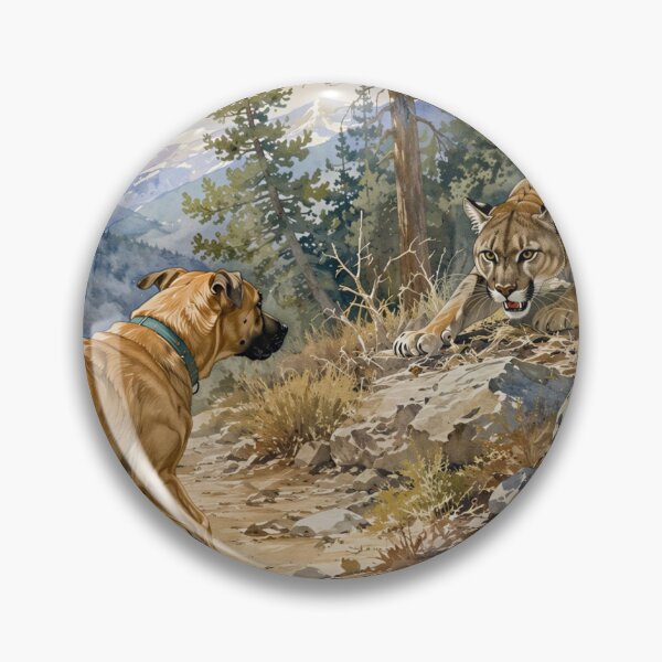 Item preview, Wilderness Standoff: Black Mouth Cur vs Mountain Lion Watercolor designed and sold by RebelPawz.