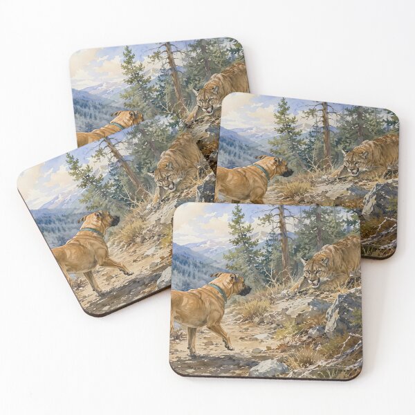 Item preview, Wilderness Standoff: Black Mouth Cur vs Mountain Lion Watercolor designed and sold by RebelPawz.