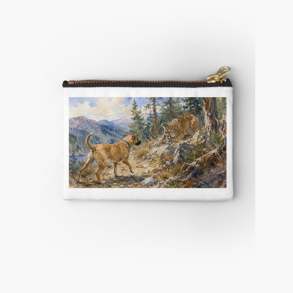 Item preview, Wilderness Standoff: Black Mouth Cur vs Mountain Lion Watercolor designed and sold by RebelPawz.