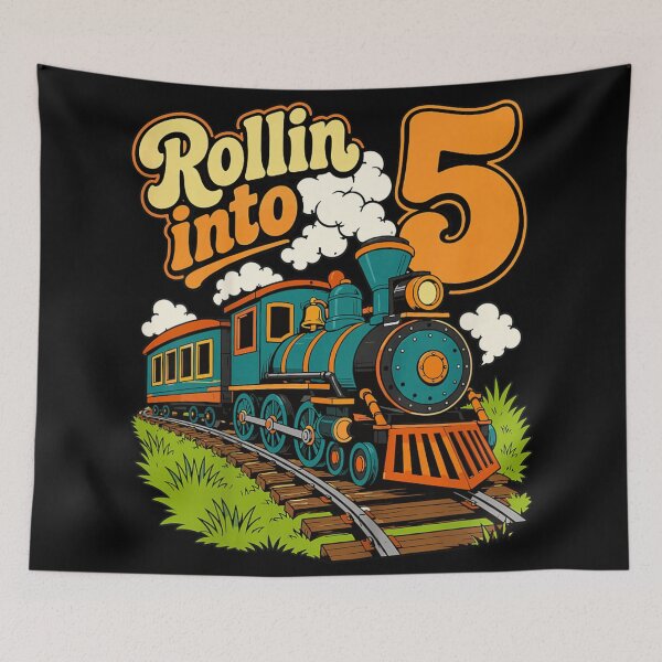 Item preview, Rollin Into Five Cute Vintage Steam Train Fifth Birthday Party designed and sold by MassonCalepon.