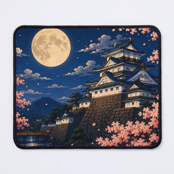 Item preview, Japanese Castle under Full Moon and Cherry Blossoms designed and sold by キンタロウ インク.