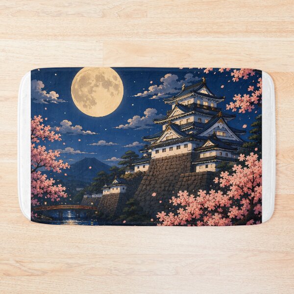 Item preview, Japanese Castle under Full Moon and Cherry Blossoms designed and sold by キンタロウ インク.