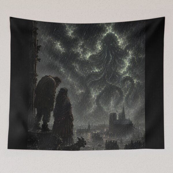 Item preview, Quasimodo Faces Cthulhu | Notre Dame of Paris Lovecraft Crossover | Victorian Gothic Engraving designed and sold by Extravanganzza.