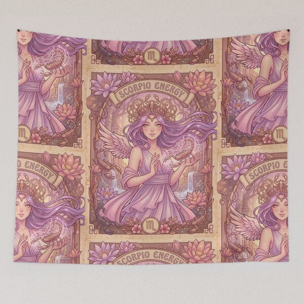 Item preview, Scorpio Energy Zodiac Goddess — Mystical Scorpio Astrology Anime Illustration, Pink Lavender Lilac or Brown Palette, Celestial Witch Art Print, Scorpio Gift designed and sold by RSDigitalPrintDesign.
