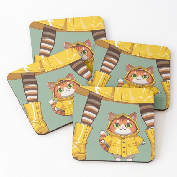 Item preview, Cute Kitten and Cat in Matching Yellow Raincoats – Adorable Rainy Day Cat Ar designed and sold by BLUESKY11a.
