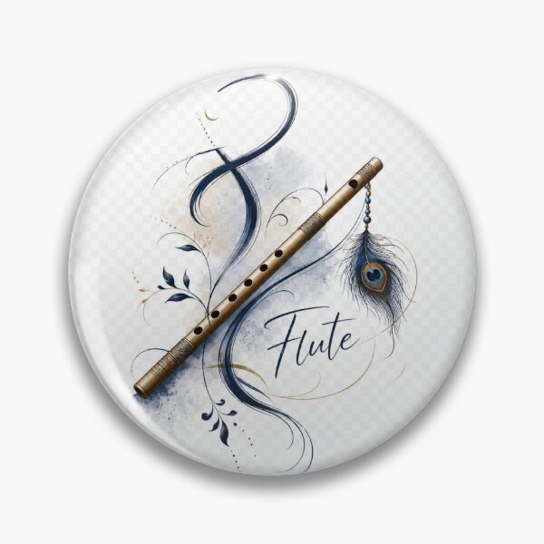 Item preview, Ilustración elegante de una flauta con plumas de pavo real | Diseño de arte musical designed and sold by EdgeSphere.