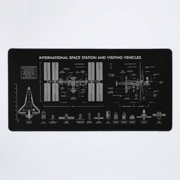 Item preview, International Space Station and Past Present and Future Visiting Vehicles (White Stencil - No Background Blueprint) designed and sold by BGALAXY.