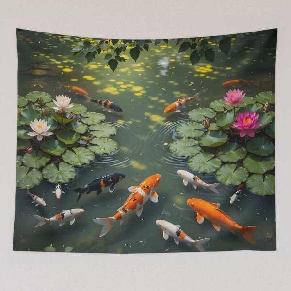 Item preview, Tranquil Koi Pond with Blooming Water Lilies | Peaceful Japanese Garden Art designed and sold by DreamyWallVibes.
