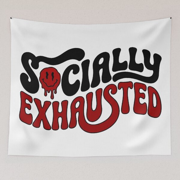 Item preview, Socially Exhausted Retro Groovy Typography Funny Introvert Aesthetic designed and sold by WorldShop17.