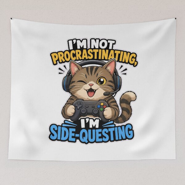 Item preview, Gamer play station Not Procrastinating Side Quest T-Shirt - Funny Cat Gamer Design designed and sold by Uglyandcute.
