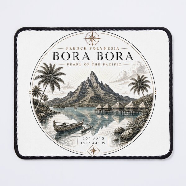 Item preview, Bora Bora Premium Line Art | Mount Otemanu & French Polynesia Coordinates  designed and sold by Nicole8912.
