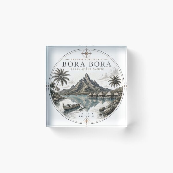 Item preview, Bora Bora Premium Line Art | Mount Otemanu & French Polynesia Coordinates  designed and sold by Nicole8912.