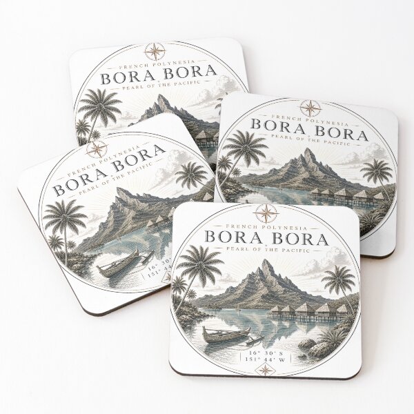 Item preview, Bora Bora Premium Line Art | Mount Otemanu & French Polynesia Coordinates  designed and sold by Nicole8912.