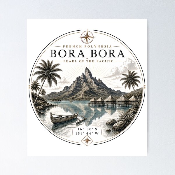 Artikelvorschau, Bora Bora Premium Line Art | Mount Otemanu & French Polynesia Coordinates entworfen und verkauft von Nicole8912.