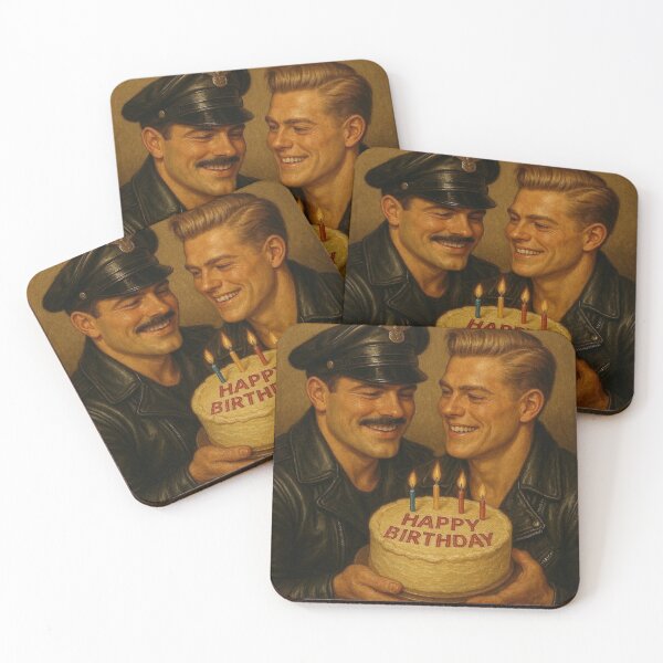 Item preview, Vintage Gay Leather Happy Birthday Sir Tom of Finland Tribute Gay Biker Pride Gay Art Design  designed and sold by ItsAKinkThing.