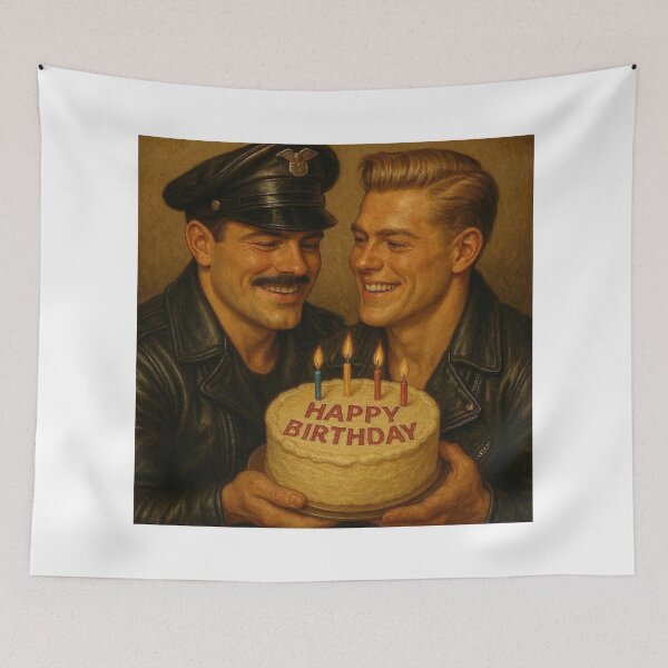 Item preview, Vintage Gay Leather Happy Birthday Sir Tom of Finland Tribute Gay Biker Pride Gay Art Design  designed and sold by ItsAKinkThing.