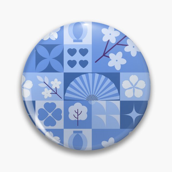 Item preview, Blue Tile Grid Pattern with Cherry Blossoms Vases and Geometric Shapes designed and sold by 555Design.