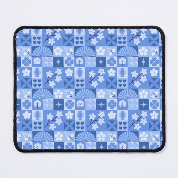 Item preview, Blue Tile Grid Pattern with Cherry Blossoms Vases and Geometric Shapes designed and sold by 555Design.