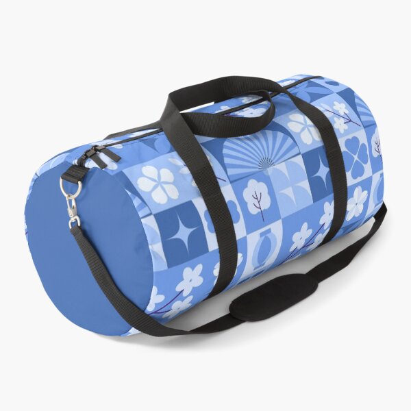 Item preview, Blue Tile Grid Pattern with Cherry Blossoms Vases and Geometric Shapes designed and sold by 555Design.