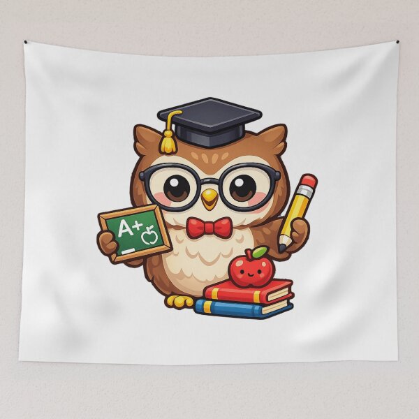 Item preview, Cute Graduation Owl Teacher | Kawaii Professor Owl with Books, Apple & Pencil | Back to School Gift designed and sold by Pixanova.