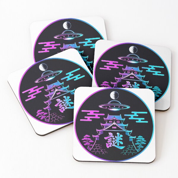 Item preview, Cyberpunk Japanese Castle UFO Kanji "Nazo" Neon Mystery Emblem | Futuristic Japan Vaporwave Design designed and sold by Handcan.