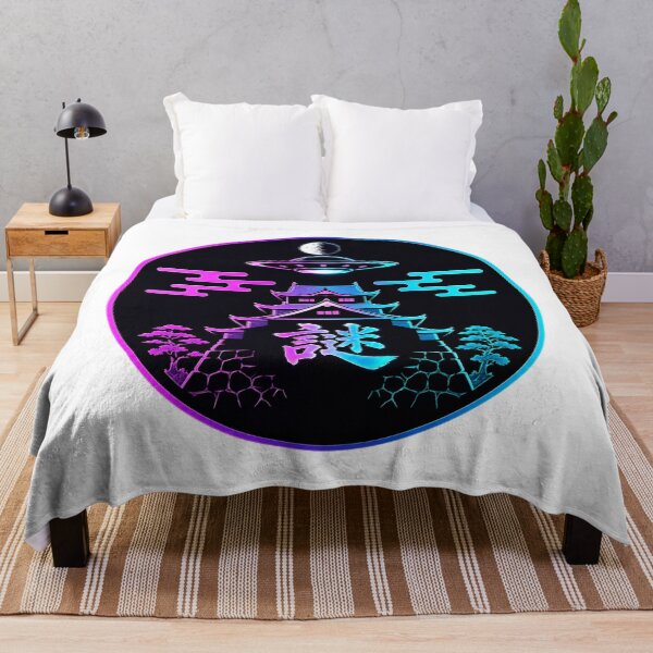 Item preview, Cyberpunk Japanese Castle UFO Kanji "Nazo" Neon Mystery Emblem | Futuristic Japan Vaporwave Design designed and sold by Handcan.