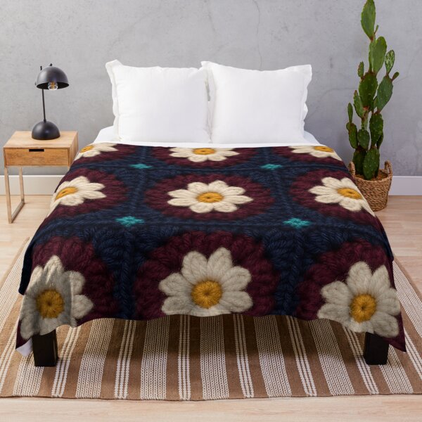 Item preview, Thick Wool Crochet Daisy Burgundy Navy Cream designed and sold by LuisWorks.