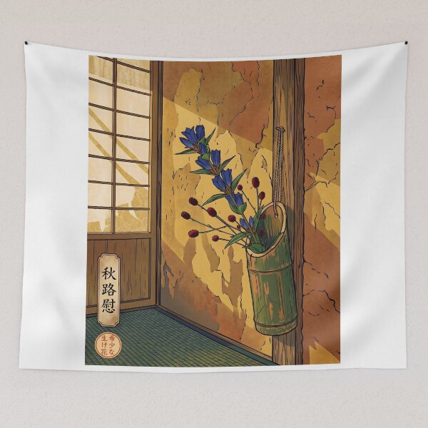 Item preview, Ukiyo-e Autumn Gentian Chabana Woodblock Print designed and sold by conohitoAI-ArtGallery.