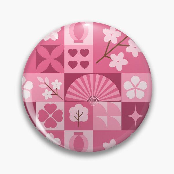 Item preview, Pink Tile Grid Pattern with Cherry Blossoms Vases and Geometric Shapes designed and sold by 555Design.