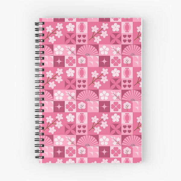Item preview, Pink Tile Grid Pattern with Cherry Blossoms Vases and Geometric Shapes designed and sold by 555Design.