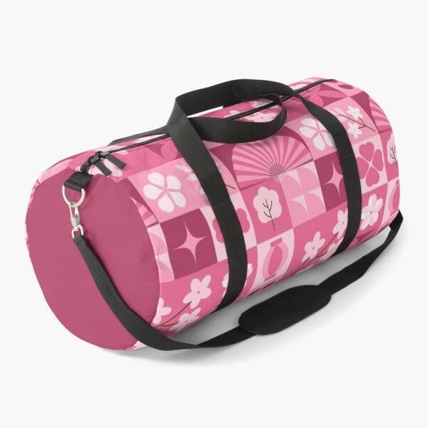 Item preview, Pink Tile Grid Pattern with Cherry Blossoms Vases and Geometric Shapes designed and sold by 555Design.