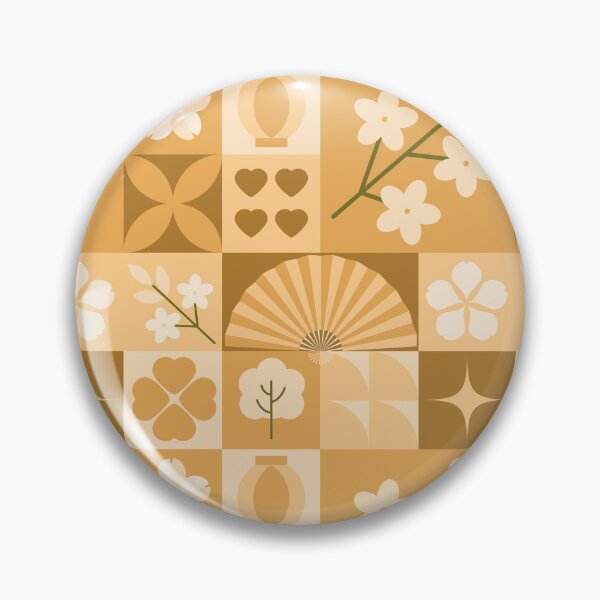 Item preview, Caramel Gold Tile Grid Pattern with Cherry Blossoms and Vases designed and sold by 555Design.