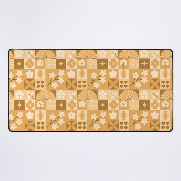 Item preview, Caramel Gold Tile Grid Pattern with Cherry Blossoms and Vases designed and sold by 555Design.
